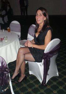 Teresa flashing RHT stockings at wedding