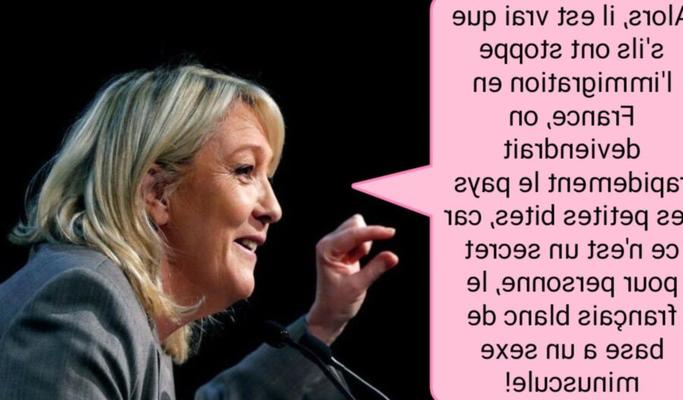 French caption (francais) Marine Le Pen et les immigres.