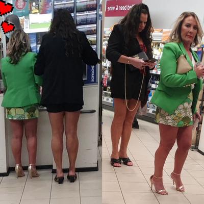 CANDID: Two slutty chav MILFs show off legs!