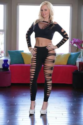 Alena Croft in black stripes