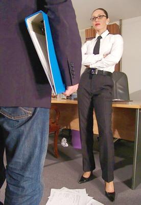 Nastassja tortures her colleagues in a horny shiny tan pantyhose