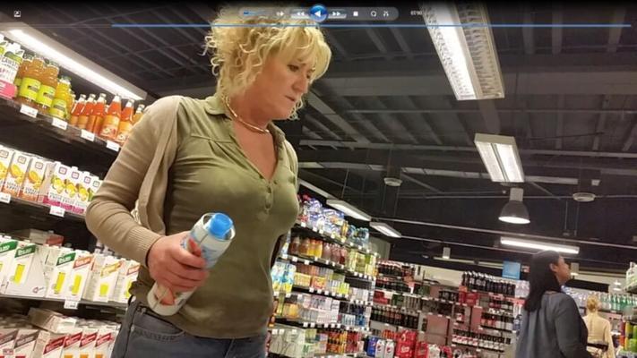 Milf in store boobs